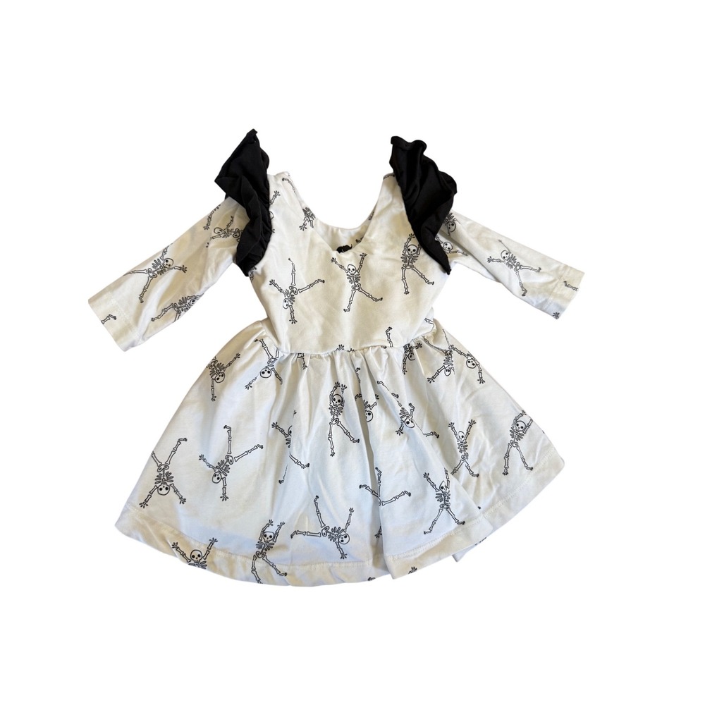 Monica + Andy Baby Girls Skeleton Print Ruffle Ballet Dress White Black 0-6M